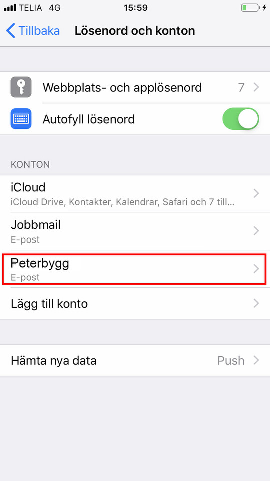 iPhone, steg 10: Klicka sedan på mailen du precis la till